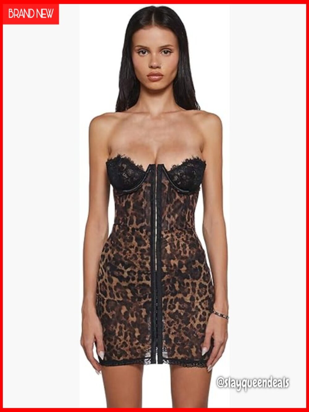 Mesh Slip Dress with Lace Trim and Underwire Bust